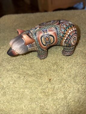 Handcrafted Multicolor Decorative Bear Sculpture - Artistic Home Accent